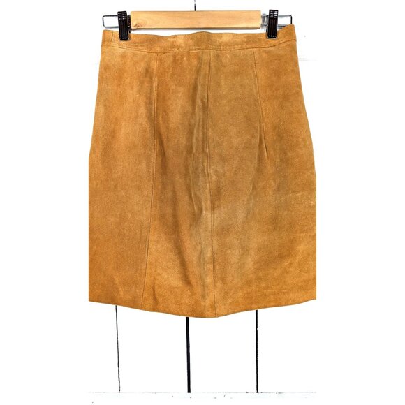 Vintage tan brown suede leather mini pencil skirt - Picture 4 of 6